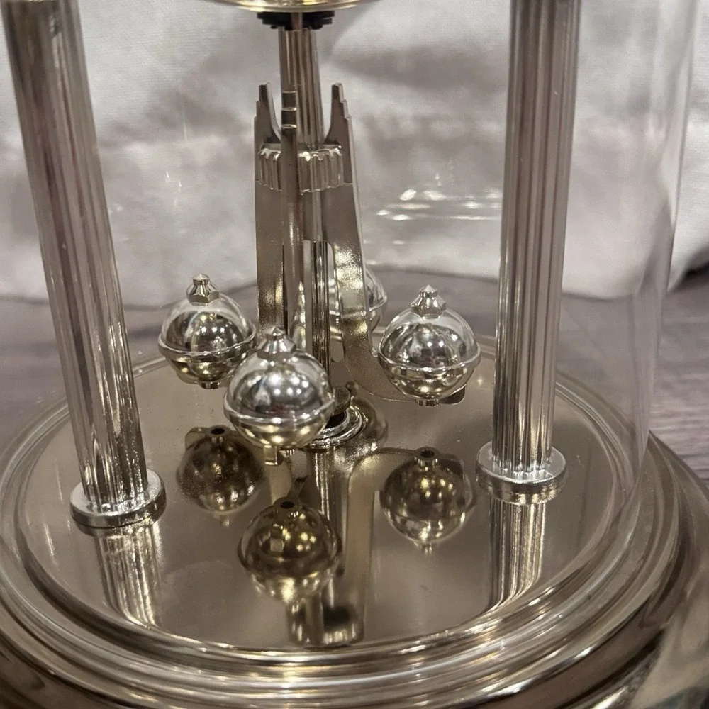 Vintage Waltham German Anniversary Clock Gold Tone Quartz Glass Dome Cover Works